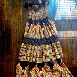 She’s Cool multi colored strapless midi dress